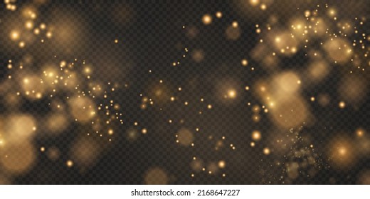 Christmas background. Powder PNG. Magic shining gold dust. Fine, shiny dust bokeh particles fall off slightly. Fantastic shimmer effect.	