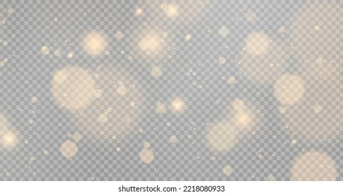 Christmas background. Powder PNG. Magic shining gold dust. Fine, shiny dust bokeh particles fall off slightly. Fantastic shimmer effect. Stock royalty free vector illustration. PNG