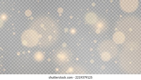 Christmas background. Powder PNG. Magic shining gold dust. Fine, shiny dust bokeh particles fall off slightly. Fantastic shimmer effect. Stock royalty free vector illustration. PNG