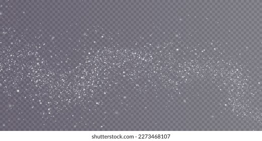 Christmas background. Powder PNG. Magic bokeh shines with white dust. Small realistic glare on a transparent Png background. Design element for cards, invitations, backgrounds, screensavers.