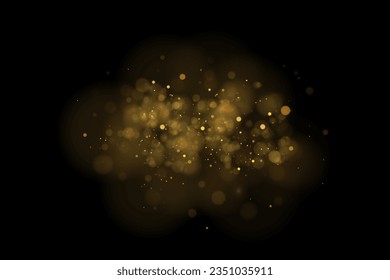 Weihnachtshintergrund. Pulver PNG. Magisch leuchtender Goldstaub. Feine, glänzende Bokeh-Partikel fallen leicht ab. Fantastischer Schimmer-Effekt.