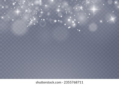 Christmas background. Powder PNG. Magic bokeh shines with white dust. Small realistic glare on a transparent Png background. Design element for cards, invitations, backgrounds, screensavers.