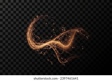 Christmas background. Powder PNG. Magic shining gold dust. 
Golden curved light line, rope, tape. Smooth festive gold line png with light effects.