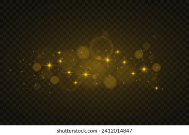 Christmas background. Powder PNG. Magic shining gold dust. Fine, shiny dust bokeh particles fall off slightly. Fantastic shimmer effect.