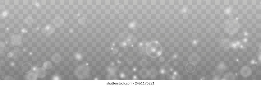 Christmas background. Powder PNG. Magic bokeh shines with white dust. Small realistic glare on a transparent Png background. Design element for cards, invitations, backgrounds, screensavers.	
