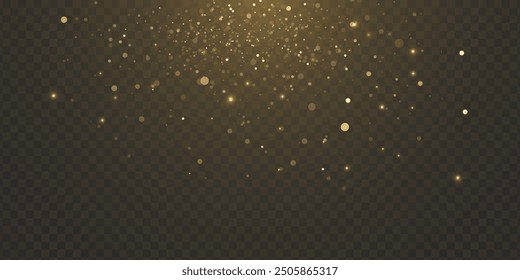 Navidades de fondo. Polvo PNG. Polvo de oro brillante mágico. Las partículas finas y brillantes del bokeh de polvo se caen ligeramente. Fantástico efecto shimmer. Ilustrador de Vector.