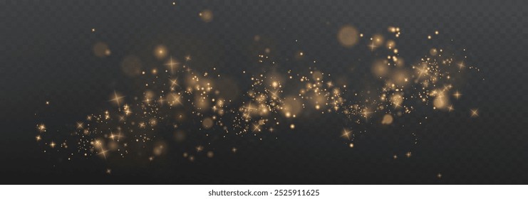 Christmas background. Powder PNG. Magic shining gold dust. Fine, shiny dust bokeh particles fall off slightly. Fantastic shimmer effect.	