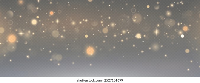 Christmas background. Powder PNG. Magic shining gold dust. Fine, shiny dust bokeh particles fall off slightly. Fantastic shimmer effect.