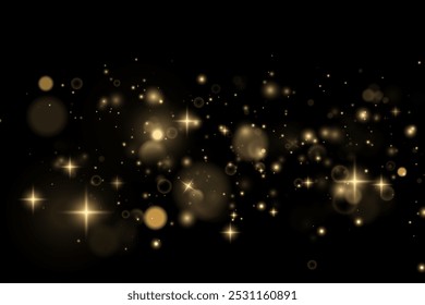 Christmas background. Powder PNG. Magic shining gold dust. Fine, shiny dust bokeh particles fall off slightly. Fantastic shimmer effect.	