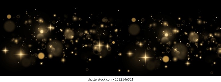 Christmas background. Powder PNG. Magic shining gold dust. Fine, shiny dust bokeh particles fall off slightly. Fantastic shimmer effect.	