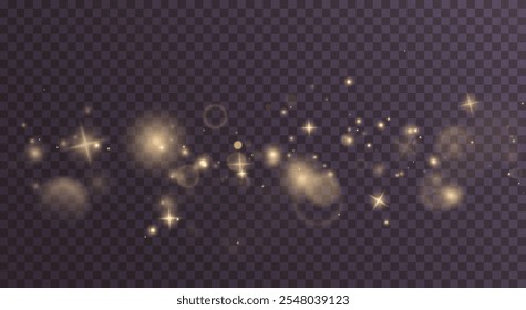 Christmas background. Powder PNG. Magic shining gold dust. Fine, shiny dust bokeh particles fall off slightly. Fantastic shimmer effect.