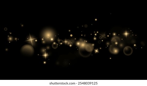 Christmas background. Powder PNG. Magic shining gold dust. Fine, shiny dust bokeh particles fall off slightly. Fantastic shimmer effect.