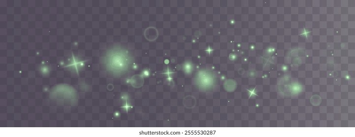Christmas background. Powder PNG. Magic shining green dust. Fine, shiny dust bokeh particles fall off slightly. Fantastic shimmer effect.	
