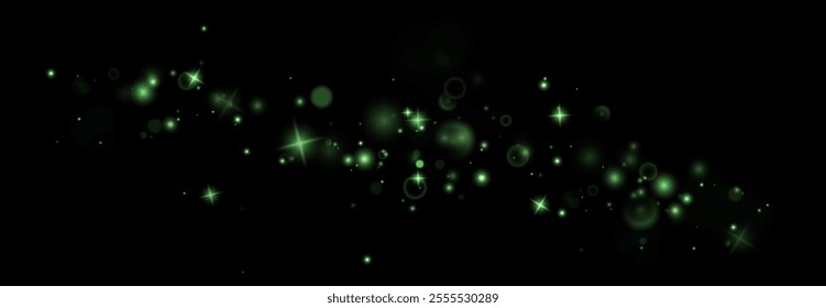 Christmas background. Powder PNG. Magic shining green dust. Fine, shiny dust bokeh particles fall off slightly. Fantastic shimmer effect.	
