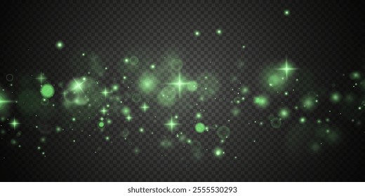 Christmas background. Powder PNG. Magic shining green dust. Fine, shiny dust bokeh particles fall off slightly. Fantastic shimmer effect.	
