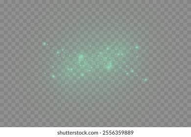 Christmas background. Powder PNG. Magic shining green dust. Fine, shiny dust bokeh particles fall off slightly. Fantastic shimmer effect.