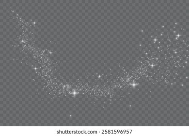 Christmas background. Powder PNG. Magical bokeh glows with white dust. Small realistic glare on transparent background Png. Design elements for cards, invitations, backgrounds, screensavers.