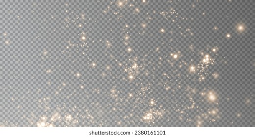  Christmas background. Powder yellow dust light PNG. Magic shining gold dust. Fine, shiny dust bokeh gold particles fall off slightly. Fantastic shimmer effect. Vector illustrator.