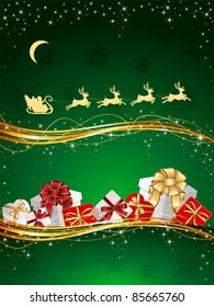 Christmas background with Presents, snowflakes and Santa’s sleigh, illustration