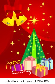 Christmas background with presents and christmas tree