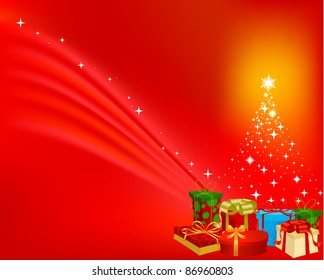 Christmas background with presents and the tree.