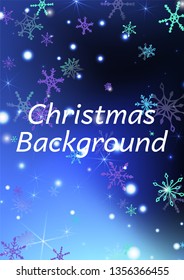 Christmas Background with Pretty Snowflakes and Shiny Lights. Festive Background for Christmas Decoration, Textile, Paper. Vertical A4 Vector Background.