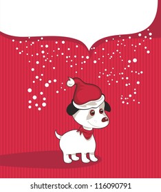 Christmas background with puppy and speech balloon for your text