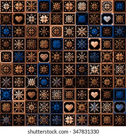 Christmas background, quilt, snowflakes, seamless pattern, cross-stitch, the scheme of squares