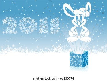 Christmas background with rabbit, element for design, vector illustration