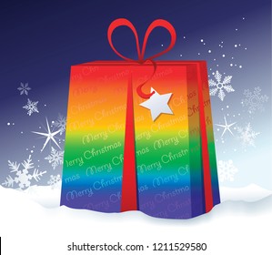 Christmas background with  rainbow Christmas gift