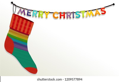 Christmas background with  rainbow Christmas sock for gifts