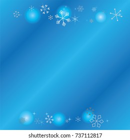 Christmas background with random scatter falling silver snowflakes, blue blurred lights and sparkles on a blue background