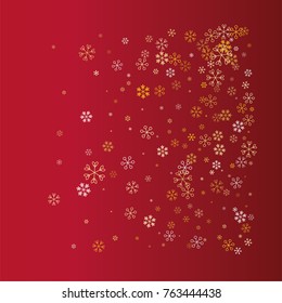 Christmas background with random scatter falling golden snowflakes isolated on a red gradient background