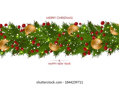 Christmas background with realistic fir branches. Vector illustration.