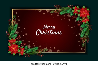 Christmas background realistic frame with pine leaves decoration
