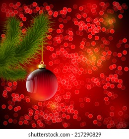 Christmas background with red ball and Christmas tree
