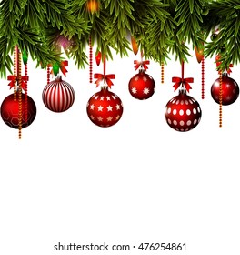 Christmas Background with red balls and pine christmas