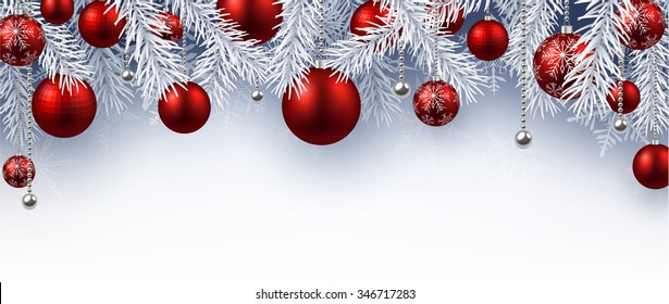 Christmas background with red balls. Vector paper illustration.