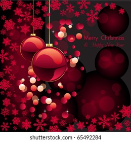christmas background with red baubles and lights (no mesh or transparencies used)