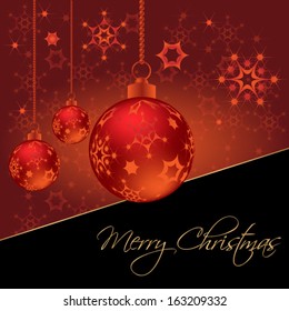 Christmas background with red christmas baubles and snowflakes.Vector eps10, illustration.