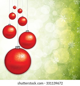 Christmas background with red baubles. Vector illustration.