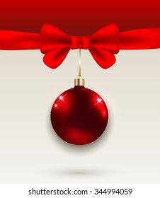 Christmas background with red bow and decoration