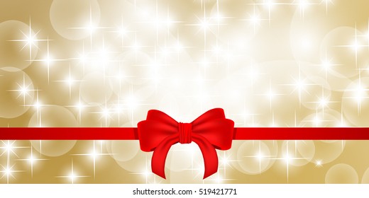 Christmas background with red bow ribbon and snowflakes bokeh background