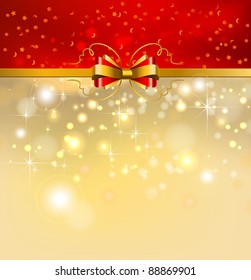 Christmas background with red and gold bow