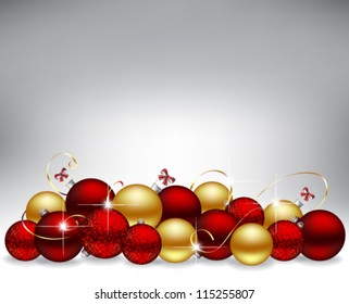 Christmas background with red and golden baubles