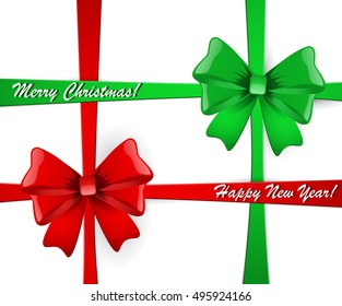 Christmas background with red and green bow