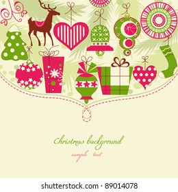 Christmas background in red and green icons