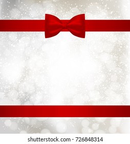 christmas background with red holiday ribbon and snowflakes