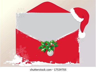 Christmas  background with red letter and Santa's hat.