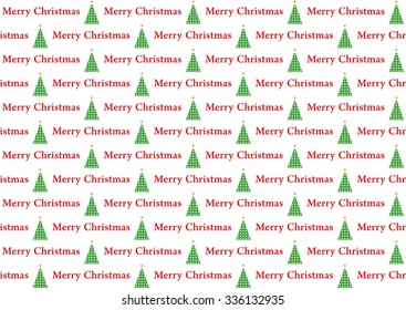 Christmas background with red lettering Merry Christmas and a green Christmas tree with white stars and golden stars on a tree in a row on a white background